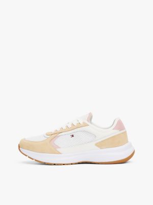 beige mixed texture runner trainers for women tommy hilfiger