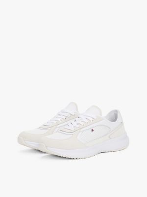 white mixed texture runner trainers for women tommy hilfiger