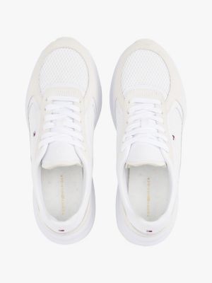 white mixed texture runner trainers for women tommy hilfiger