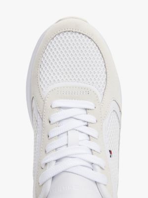 white mixed texture runner trainers for women tommy hilfiger