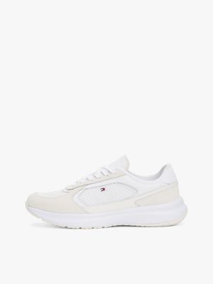 white mixed texture runner trainers for women tommy hilfiger