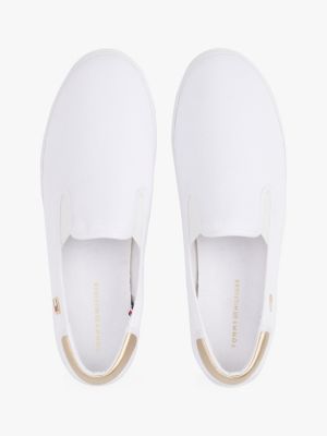 white canvas slip-on trainers for women tommy hilfiger