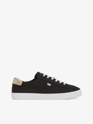 multi canvas metallic heel trainers for women tommy hilfiger