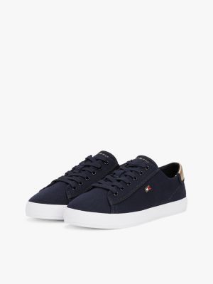 blau canvas-sneaker mit metallic-besatz an ferse für damen - tommy hilfiger