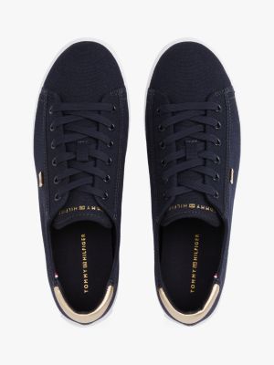 blauw canvas sneaker met metallic hiel voor dames - tommy hilfiger