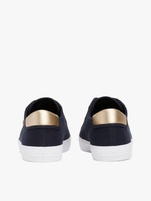 blau canvas-sneaker mit metallic-besatz an ferse für damen - tommy hilfiger