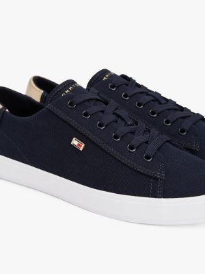 blauw canvas sneaker met metallic hiel voor dames - tommy hilfiger