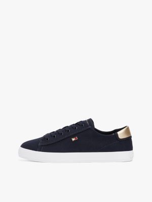 blau canvas-sneaker mit metallic-besatz an ferse für damen - tommy hilfiger