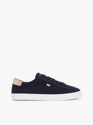 blue canvas-sneaker mit metallic-besatz an ferse für damen - tommy hilfiger