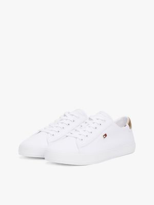 white canvas metallic heel trainers for women tommy hilfiger