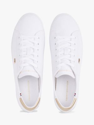 white canvas metallic heel trainers for women tommy hilfiger