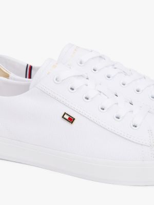 weiß canvas-sneaker mit metallic-besatz an ferse für damen - tommy hilfiger