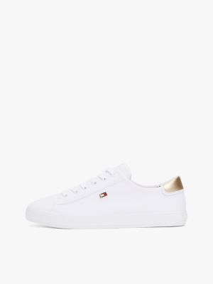 white canvas metallic heel trainers for women tommy hilfiger