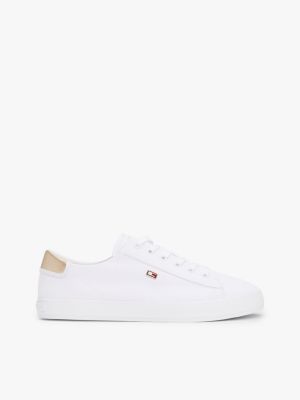 white canvas metallic heel trainers for women tommy hilfiger