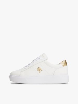 white leather platform court trainers for women tommy hilfiger