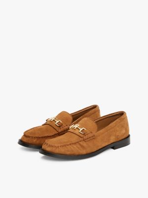 braun wildleder-loafer mit horsebit-highlight für damen - tommy hilfiger