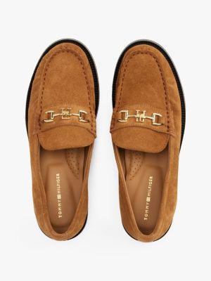 braun wildleder-loafer mit horsebit-highlight für damen - tommy hilfiger