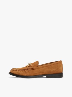 braun wildleder-loafer mit horsebit-highlight für damen - tommy hilfiger