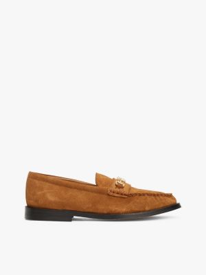 braun wildleder-loafer mit horsebit-highlight für damen - tommy hilfiger