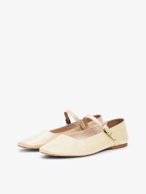 beige leather mary jane ballerinas for women tommy hilfiger