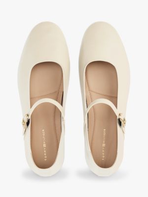 beige leather mary jane ballerinas for women tommy hilfiger