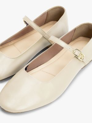 beige leather mary jane ballerinas for women tommy hilfiger