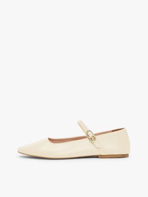 beige leather mary jane ballerinas for women tommy hilfiger