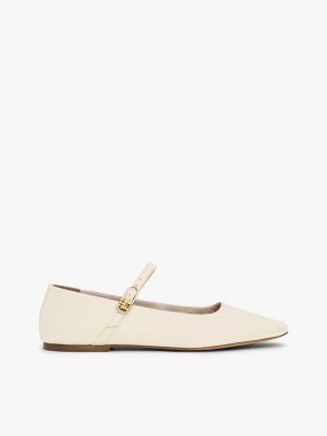 beige leather mary jane ballerinas for women tommy hilfiger