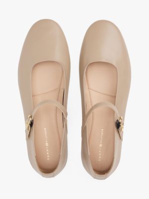 beige leather mary jane ballerinas for women tommy hilfiger