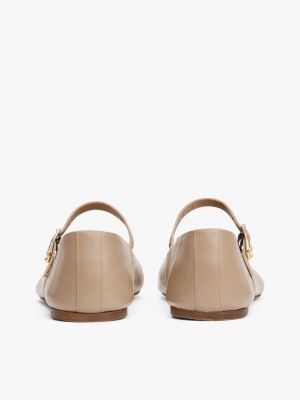 beige leather mary jane ballerinas for women tommy hilfiger