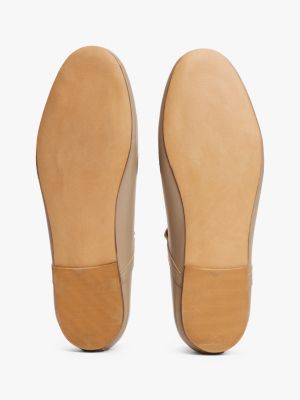 beige leather mary jane ballerinas for women tommy hilfiger