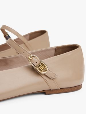 beige leather mary jane ballerinas for women tommy hilfiger