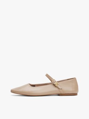 beige leather mary jane ballerinas for women tommy hilfiger