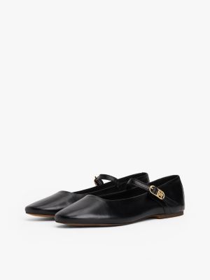 black leather mary jane ballerinas for women tommy hilfiger