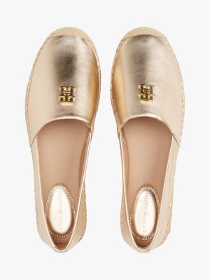 beige metallic leather espadrilles for women tommy hilfiger