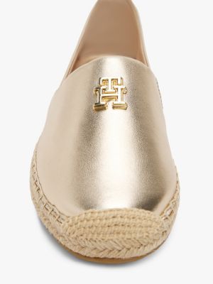 beige metallic-leder-espadrilles für damen - tommy hilfiger