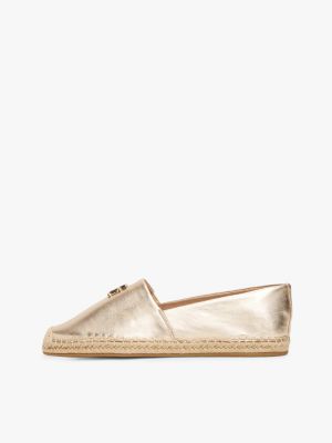 beige metallic-leder-espadrilles für damen - tommy hilfiger