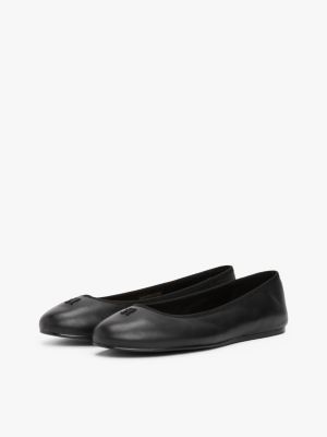 black th monogram leather ballerinas for women tommy hilfiger