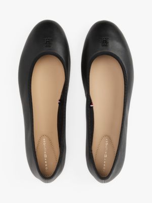 black th monogram leather ballerinas for women tommy hilfiger