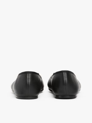 black th monogram leather ballerinas for women tommy hilfiger