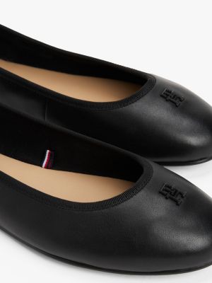 black th monogram leather ballerinas for women tommy hilfiger