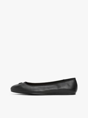 black th monogram leather ballerinas for women tommy hilfiger