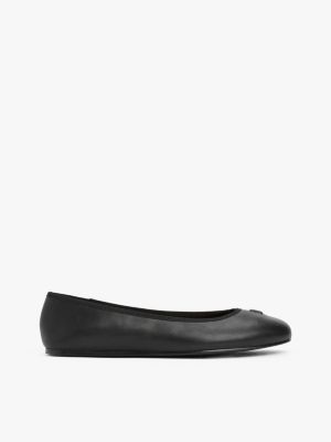 black th monogram leather ballerinas for women tommy hilfiger