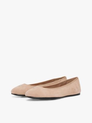 pink th monogram suede ballerinas for women tommy hilfiger