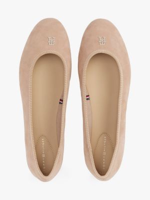 pink th monogram suede ballerinas for women tommy hilfiger