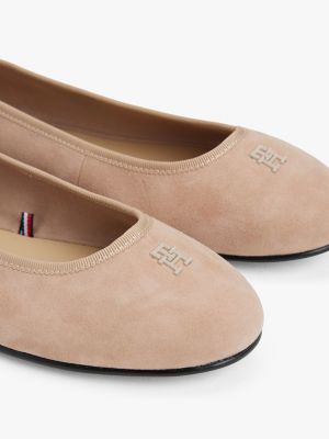 pink th monogram suede ballerinas for women tommy hilfiger