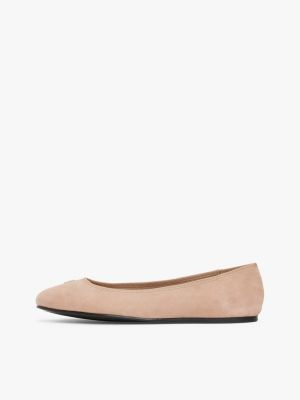 pink th monogram suede ballerinas for women tommy hilfiger