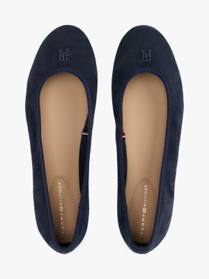 ballerine in camoscio con monogramma th blu da donne tommy hilfiger