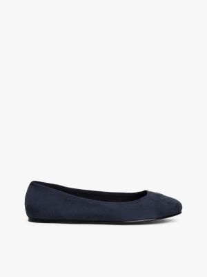 blauw suède ballerina met th-monogram voor dames - tommy hilfiger