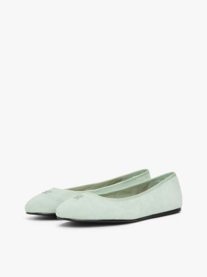 white th monogram suede ballerinas for women tommy hilfiger